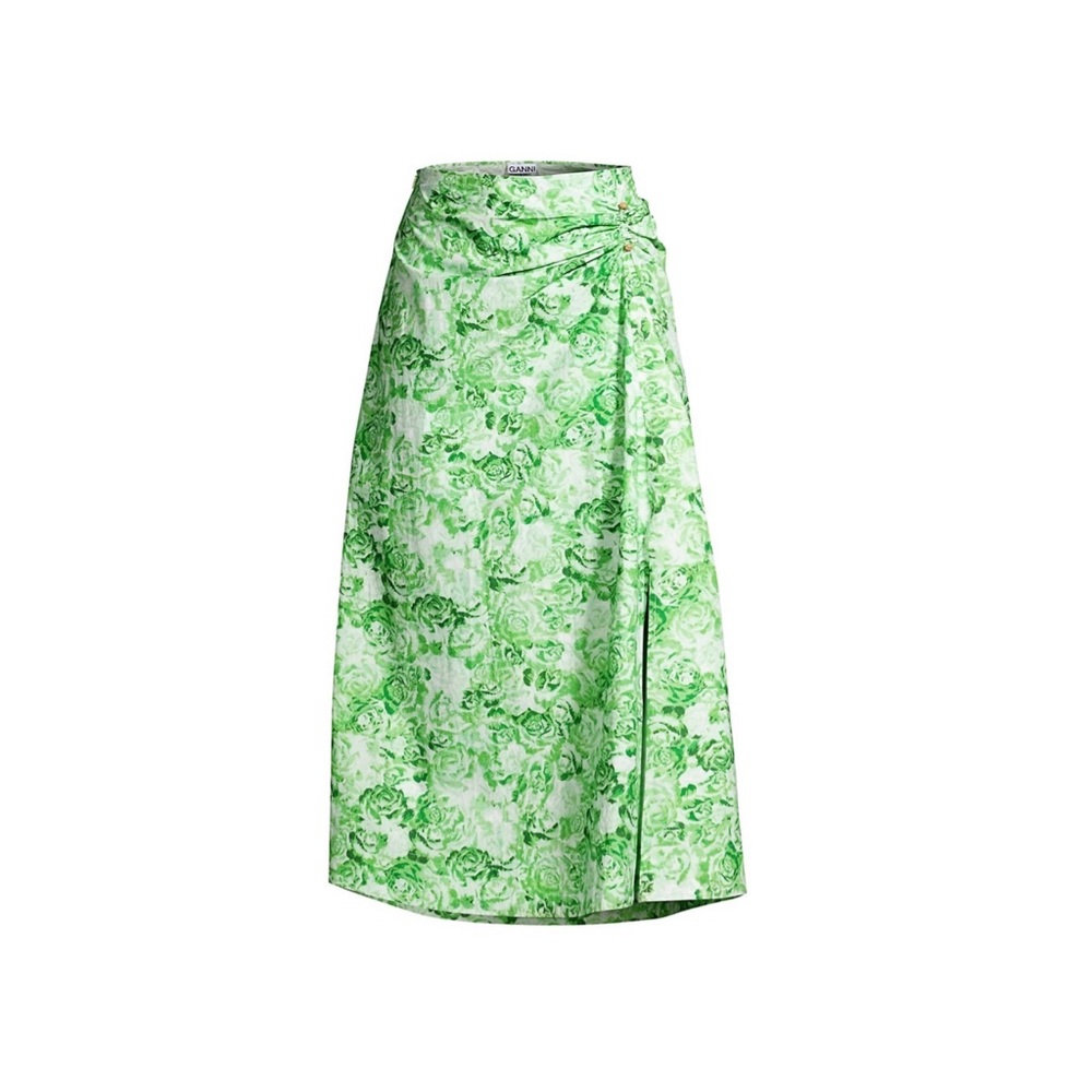 New Ganni green rose skirt